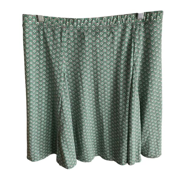 Max Studio Skirt Womens Large Green White Floral Pattern Pull On Stretch Casual - Picture 2 of 5